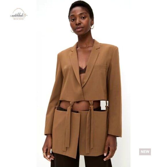 Cutout Blazer with Tie Closure, Mid-Weight Suiting Fabric, Long Sleeve - Picture 2 of 6